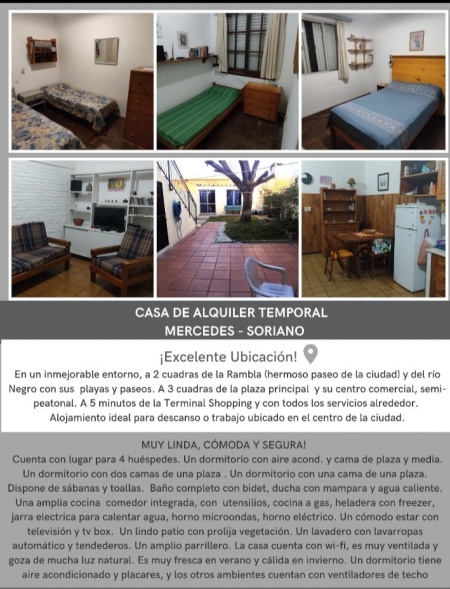 Casa en Alquiler Turístico en CENTRO, Mercedes, Soriano