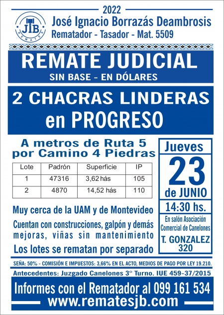 Campos y Chacras en Remate en Progreso, Canelones