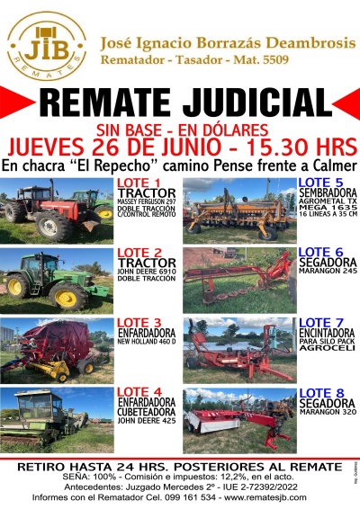 MAQUINARIA en Remate en Mercedes, Soriano