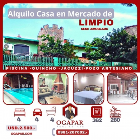 Casas en Alquiler amoblado en Limpio, Central