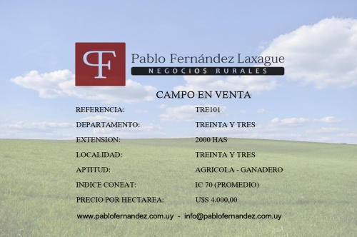 Campo / Chacra en Venta en Treinta y Tres, Treinta y Tres