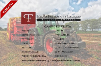 Campo en Venta en Pueblo Del Barro, Tacuarembó