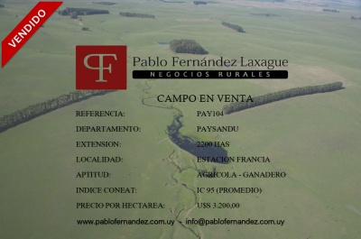 Campo en Venta en Estación Francia, Paysandú