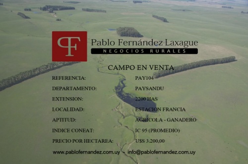 Campo / Chacra en Venta en Estación Francia, Paysandú