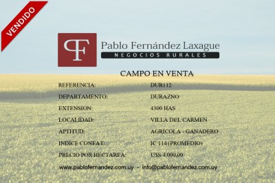 Campo en Venta en Villa Del Cármen, Durazno