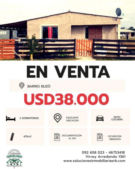 Casa en Venta en BUZÓ, Río Branco, Cerro Largo