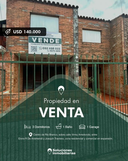 Apartamento en Venta en Elvira R Arismendi casi Joaquin Gundin, Río Branco, Cerro Largo