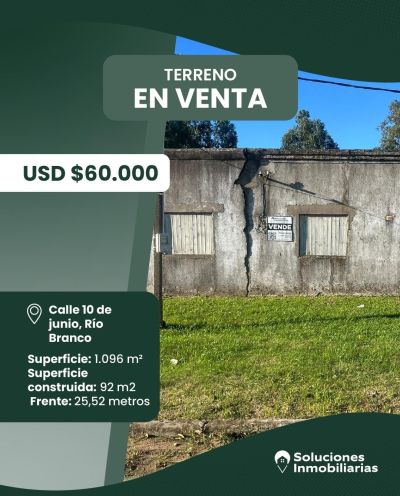 Terreno en Venta en CALLE 10 DE JUNIO, Río Branco, Cerro Largo