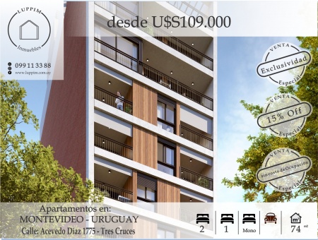 Apartamento en Venta en Tres Cruces, Montevideo