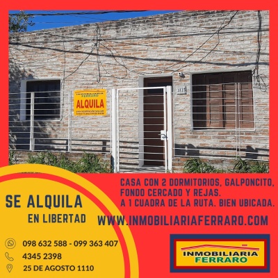 Casas y Apartamentos en Alquiler en EDISON CASI RUTA, Libertad, San José