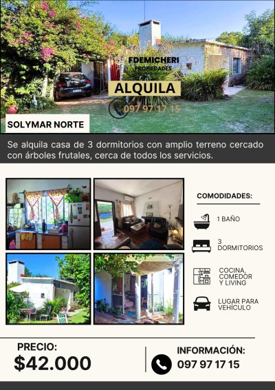Casa en Alquiler en Solymar, Ciudad de la Costa, Canelones