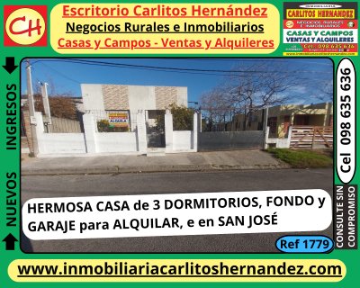 Casas en Alquiler en Cancha de Central, San José de Mayo, San José