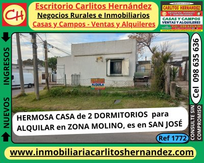 Casa en Alquiler en MOLINO, San José de Mayo, San José