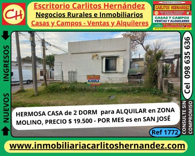Casa en Alquiler en MOLINO, San José de Mayo, San José
