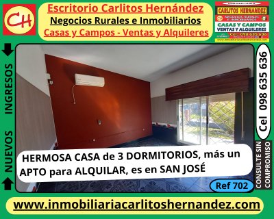 Casa en Alquiler en Cancha de Central, San José de Mayo, San José