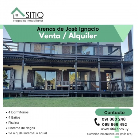 Casa en Venta,  Alquiler,  Alquiler Turístico en Arenas De José Ignacio, Maldonado