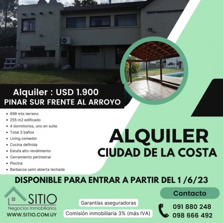 Casa en Alquiler,  Alquiler Turístico en Pinar Sur, Ciudad de la Costa, Canelones