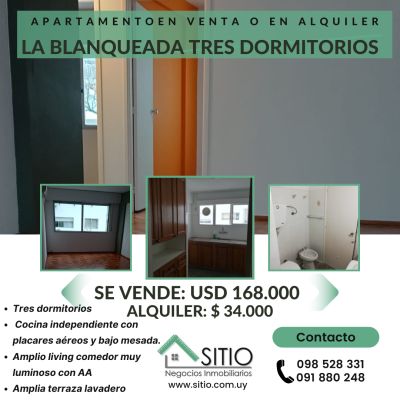 Apartamento en Venta,  Alquiler en La Blanqueada, Montevideo