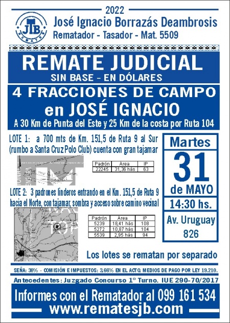 Remate Judicial 4 fracciones en José Ignacio